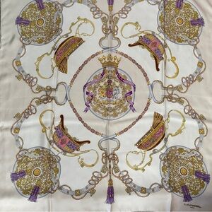 Lancel Paris Silk Scarf with Gold and Purple Design